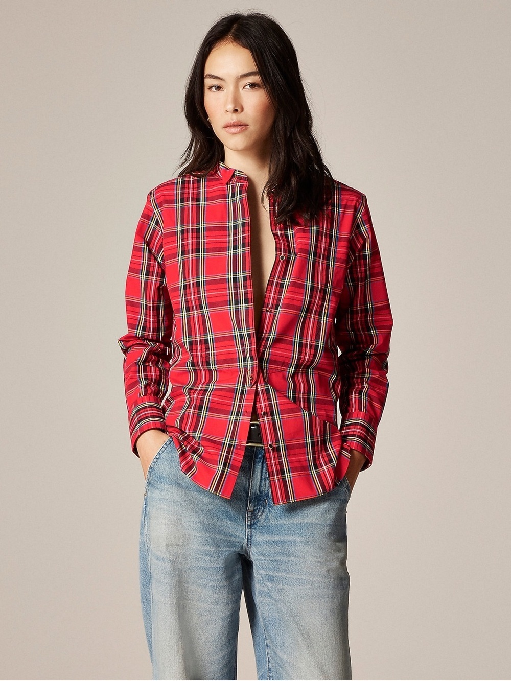 J Crew Jules tuxedo shirt in tartan cotton poplin top NWT size 8 preppy chic 90s